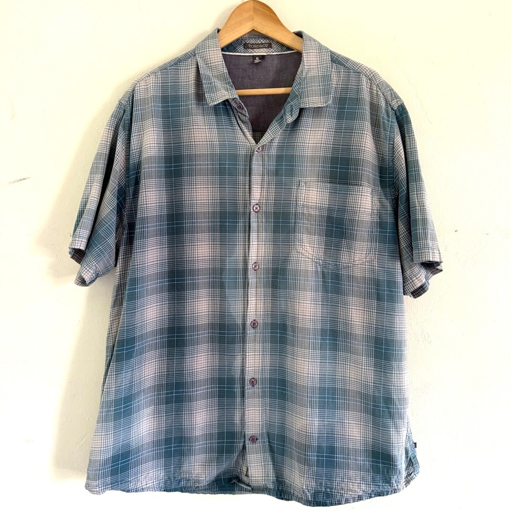 TOAD&CO Mens XL Plaid‎ Short Sleeve Button Down Shirt Organic Cotton